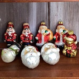 Huntington Set 8 Blown Vintage Glass Ornaments Santa Snowman Teddy Soldiers